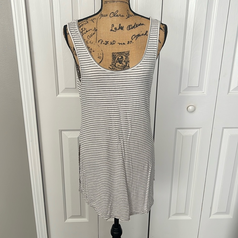 Xhiliration Gray & White Stripe Swim Coverup